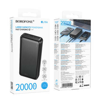 Borofone Power Bank 20000mAh BJ78A Clever - 2xUSB - czarny