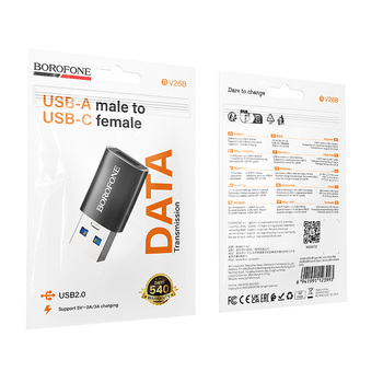 Borofone Adapter BV26B - USB na Typ C - czarny