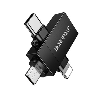 Borofone Adapter BV26D - USB to Lightning/Type C/Micro USB - black