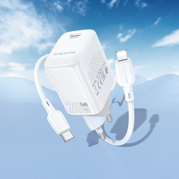 Borofone Wall charger BN26 Fuente - Type C - PD 20W with Type C to Lightning cable white