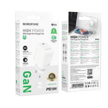 Borofone Wall charger BN26 Fuente - Type C - PD 20W with Type C to Lightning cable white