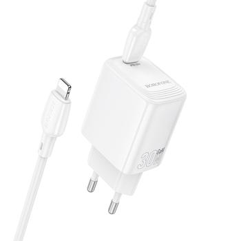 Borofone Ładowarka sieciowa BN28 Fuente - Typ C - PD 30W z kablem Typ C na Lightning biała