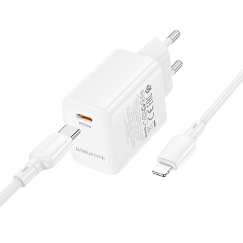Borofone Ładowarka sieciowa BN28 Fuente - Typ C - PD 30W z kablem Typ C na Lightning biała
