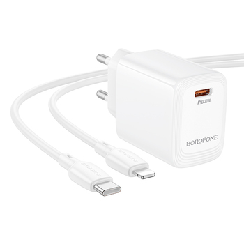 Borofone Ładowarka sieciowa BN28 Fuente - Typ C - PD 30W z kablem Typ C na Lightning biała