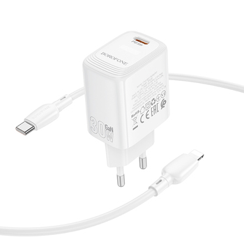 Borofone Ładowarka sieciowa BN28 Fuente - Typ C - PD 30W z kablem Typ C na Lightning biała