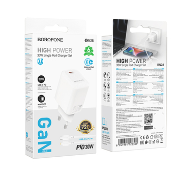 Borofone Ładowarka sieciowa BN28 Fuente - Typ C - PD 30W z kablem Typ C na Lightning biała
