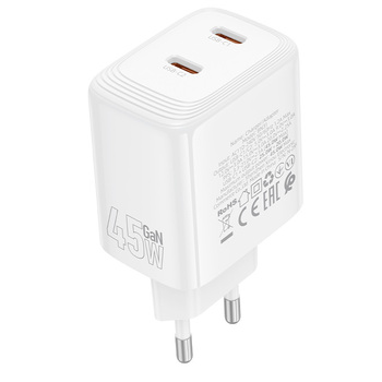 Borofone Ładowarka sieciowa BN31 Cargador GaN - 2xTyp C - QC 3.0 PD 45W biała