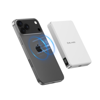 Blavec Power Bank 10000mAh BJ-05 Ultra Fast 16mm - Typ C - Qi2.2 25W + PD 45W magnetyczny indukcyjny Magsafe 2 w 1 (PBBJ05-QI22MC10W) biały aluminium