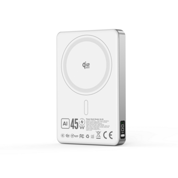 Blavec Power Bank 10000mAh BJ-05 Ultra Fast 16mm - Typ C - Qi2.2 25W + PD 45W magnetyczny indukcyjny Magsafe 2 w 1 (PBBJ05-QI22MC10W) biały aluminium
