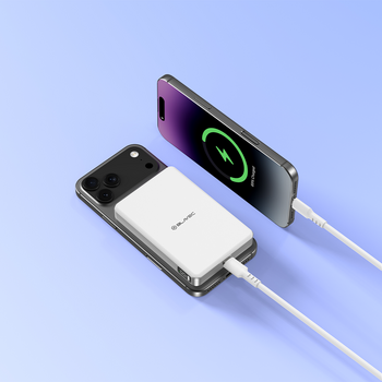 Blavec Power Bank 10000mAh BJ-05 Ultra Fast 16mm - Typ C - Qi2.2 25W + PD 45W magnetyczny indukcyjny Magsafe 2 w 1 (PBBJ05-QI22MC10W) biały aluminium