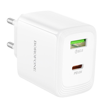 Borofone Wall charger BN30 Cargador GaN - USB + Type C - QC 3.0 PD 45W white