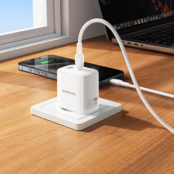 Borofone Wall charger BN30 Cargador GaN - USB + Type C - QC 3.0 PD 45W white
