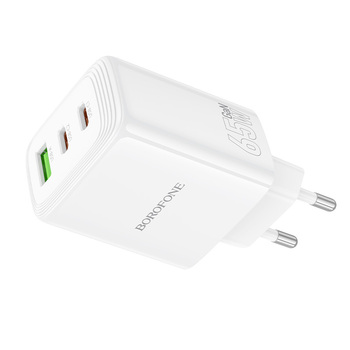 Borofone Ładowarka sieciowa BN32 Cargador GaN - USB + 2xTyp C - QC 3.0 PD 65W biała