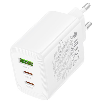 Borofone Ładowarka sieciowa BN32 Cargador GaN - USB + 2xTyp C - QC 3.0 PD 65W biała