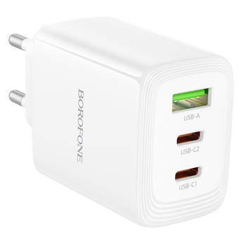 Borofone Ładowarka sieciowa BN32 Cargador GaN - USB + 2xTyp C - QC 3.0 PD 65W biała
