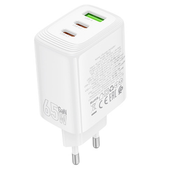 Borofone Ładowarka sieciowa BN32 Cargador GaN - USB + 2xTyp C - QC 3.0 PD 65W biała