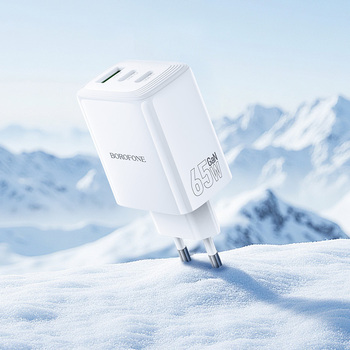 Borofone Ładowarka sieciowa BN32 Cargador GaN - USB + 2xTyp C - QC 3.0 PD 65W biała
