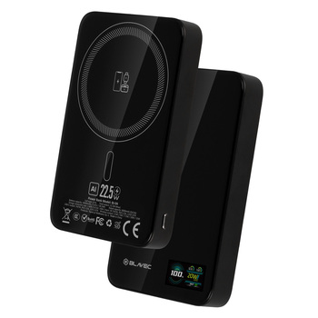Blavec Power Bank 10000mAh BJ-04 Slim 13,5mm - Typ C - 22,5W magnetyczny indukcyjny Magsafe 3 w 1 (PBBJ04-MC10B) czarny szklany
