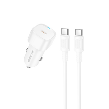 Borofone Ładowarka samochodowa BZ34A Cloud - Typ C - PD 20W z kablem Typ C na Typ C biała