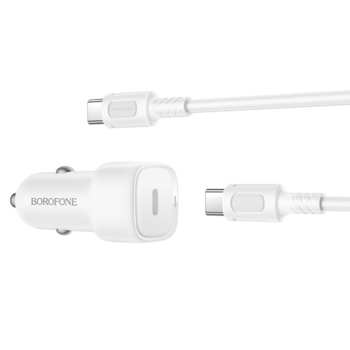 Borofone Ładowarka samochodowa BZ34A Cloud - Typ C - PD 20W z kablem Typ C na Typ C biała