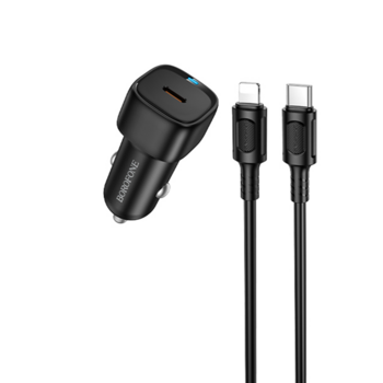Borofone Ładowarka samochodowa BZ34A Cloud - Typ C - PD 20W z kablem Typ C na Lightning czarna