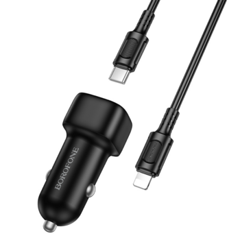 Borofone Ładowarka samochodowa BZ34A Cloud - Typ C - PD 20W z kablem Typ C na Lightning czarna
