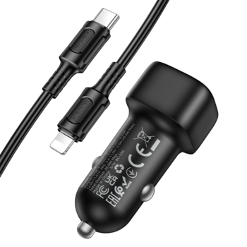 Borofone Ładowarka samochodowa BZ34A Cloud - Typ C - PD 20W z kablem Typ C na Lightning czarna
