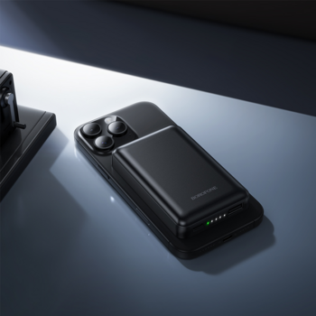 Borofone Power Bank 5000mAh BJ82 Dawn - USB - magnetyczny z ładowaniem indukcyjnym czarny