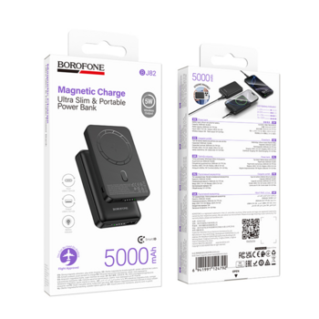 Borofone Power Bank 5000mAh BJ82 Dawn - USB - magnetyczny z ładowaniem indukcyjnym czarny