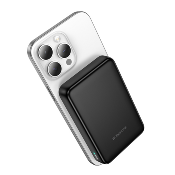 Borofone Power Bank 10000mAh BJ82A Dawn - USB + Typ C - PD 20W magnetyczny z ładowaniem indukcyjnym czarny