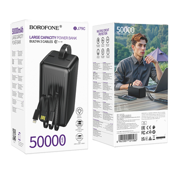 Borofone Power Bank 50000mAh BJ79C Clever - USB - z kablami USB, Typ C i Lightning czarny