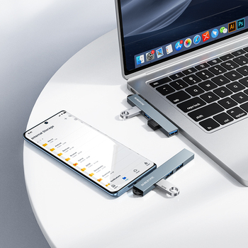 Borofone Adapter HUB FH1A 4 in 1 - Type C to 3xUSB 2.0 + USB 3.0 - grey