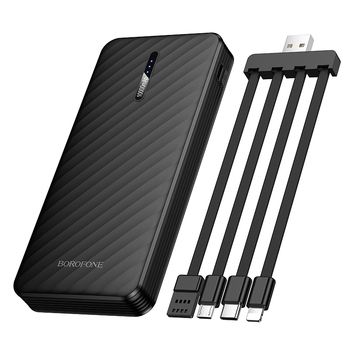 Borofone Power Bank 10000mAh BJ84 Smooth - USB - z kablami USB, Typ C, Lightning i Micro USB czarny