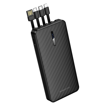 Borofone Power Bank 10000mAh BJ84 Smooth - USB - z kablami USB, Typ C, Lightning i Micro USB czarny