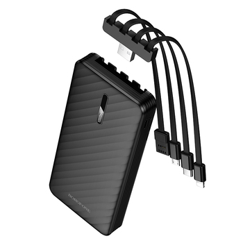 Borofone Power Bank 10000mAh BJ84 Smooth - USB - z kablami USB, Typ C, Lightning i Micro USB czarny