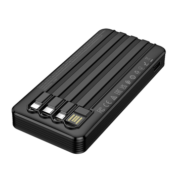 Borofone Power Bank 10000mAh BJ84 Smooth - USB - z kablami USB, Typ C, Lightning i Micro USB czarny