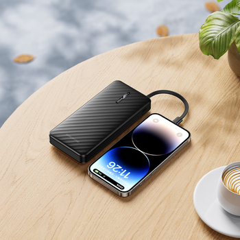 Borofone Power Bank 10000mAh BJ84 Smooth - USB - z kablami USB, Typ C, Lightning i Micro USB czarny