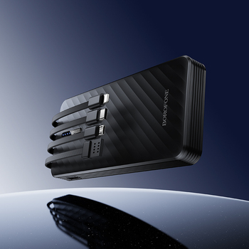 Borofone Power Bank 10000mAh BJ84 Smooth - USB - z kablami USB, Typ C, Lightning i Micro USB czarny