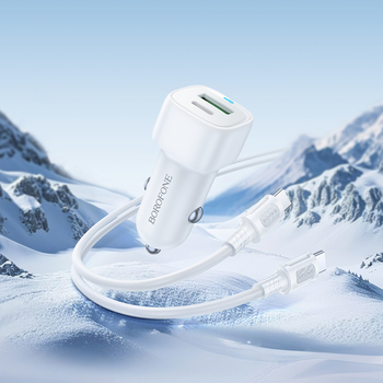 Borofone Ładowarka samochodowa BZ34B Cloud - USB + Typ C - QC 3.0 PD 38W z kablem Typ C na Typ C biała