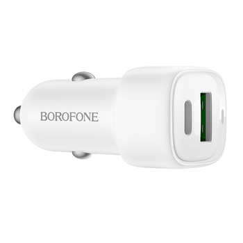 Borofone Ładowarka samochodowa BZ34B Cloud - USB + Typ C - QC 3.0 PD 38W biała