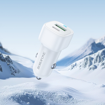 Borofone Ładowarka samochodowa BZ34B Cloud - USB + Typ C - QC 3.0 PD 38W biała