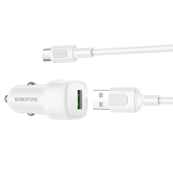 Borofone Ładowarka samochodowa BZ34 Cloud - USB - QC 3.0 18W z kablem USB na Typ C biała