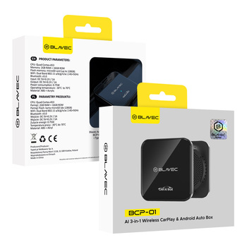 Blavec AI BOX Adapter Carplay Android Auto bezprzewodowy BCP-01 - Bluetooth Wifi + kable USB na Typ C i Typ C na Typ C (CPAABCP01-BWB) czarny