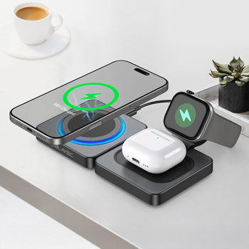 Blavec Ładowarka indukcyjna BQI-04 Qi 15W magnetyczna Magsafe 3 w 1 UniCharge (BQI04-QIMB) czarna