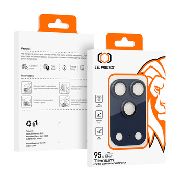 Hartowane szkło Tel Protect 95% AR+AF Full Metal Camera Protector na aparat do Iphone 17 Pro Max niebieskie (wyspa)