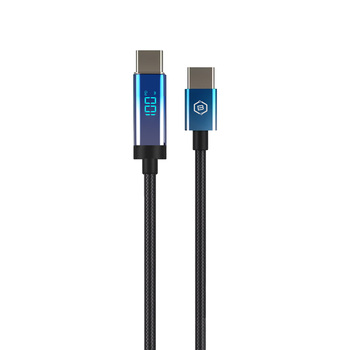 Blavec Kabel Velox pleciony - Typ C na Typ C - PD 100W 5A LED display 1,2 metra Apple CarPlay/Android Auto (CVE-CC5B12) czarny