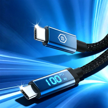 Blavec Kabel Velox pleciony - Typ C na Typ C - PD 100W 5A LED display 1,2 metra Apple CarPlay/Android Auto (CVE-CC5B12) czarny