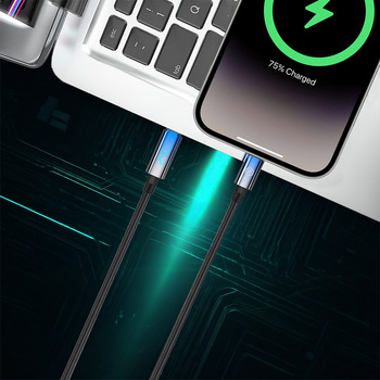 Blavec Kabel Velox pleciony - Typ C na Typ C - PD 240W 5A LED display 1,2 metra Apple CarPlay/Android Auto (CVE-CC5B12) czarny