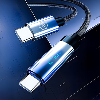 Blavec Kabel Velox pleciony - Typ C na Typ C - PD 240W 5A LED display 1,2 metra Apple CarPlay/Android Auto (CVE-CC5B12) czarny