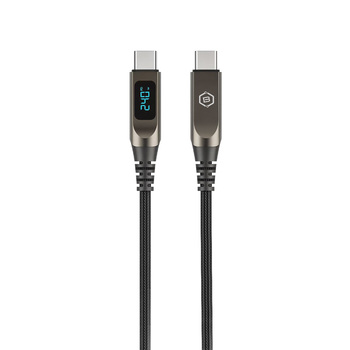 Blavec Kabel Lumix pleciony - Typ C na Typ C - PD 240W 5A wyświetlacz LED 1,2 metra Apple CarPlay/Android Auto (CLU-CC5BG12) czarno-szary